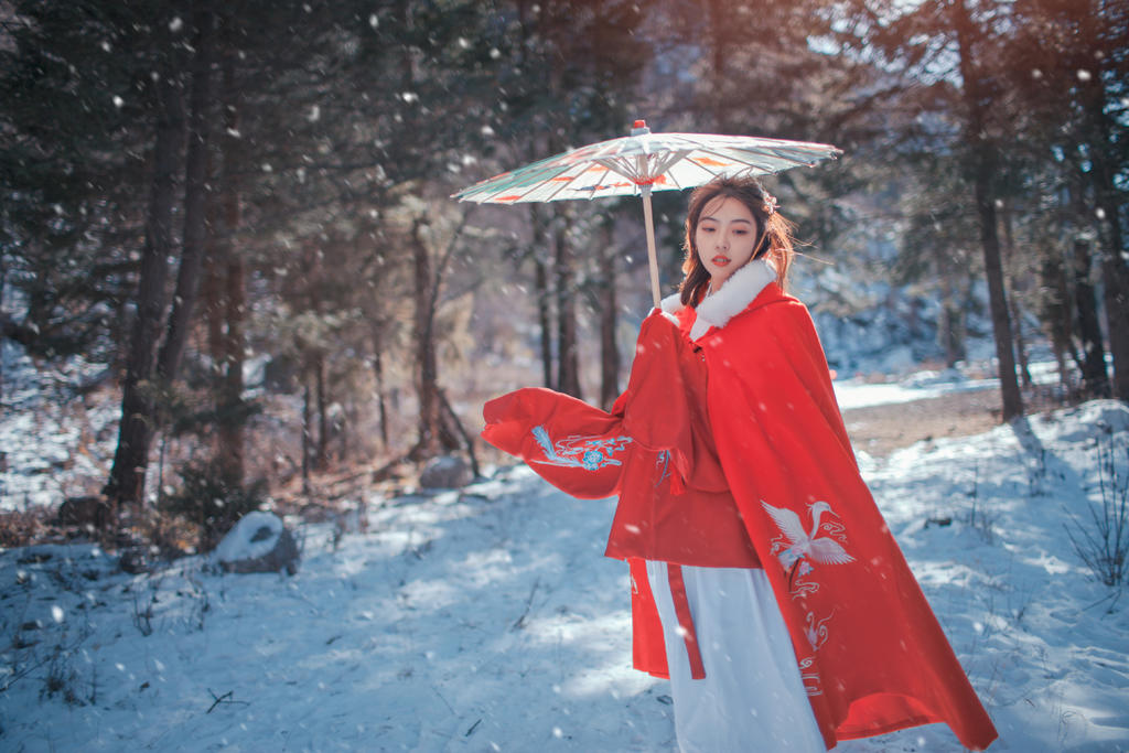 森系美女冬日户外雪地最大胆的中国艺木图片