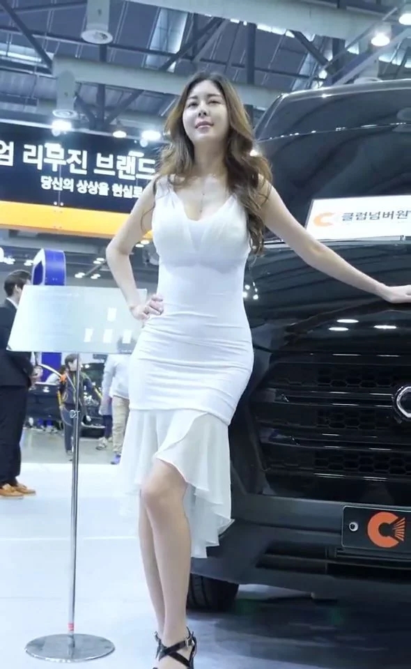 韩国车模：一席长裙，掀裙子露白色内内图片