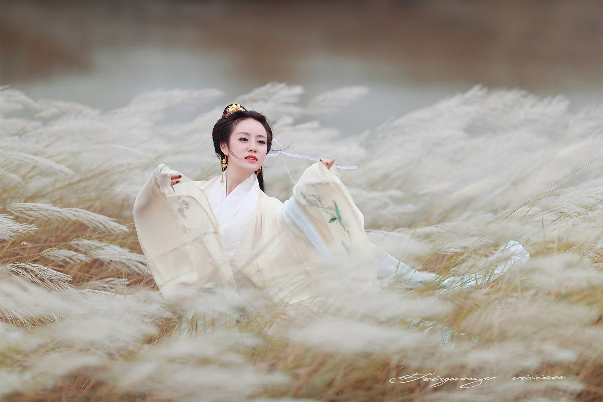 芦苇丛中的白衣古装女二次元高清美女图片
