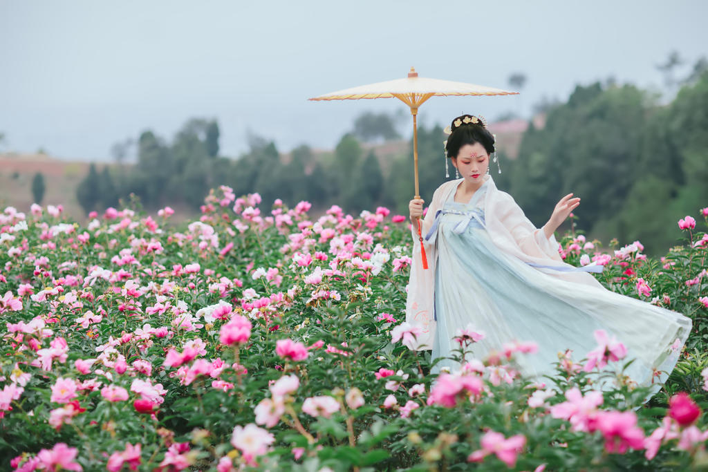 汉服美女置身花海唯美最大胆的大胆西西人艺人术图片