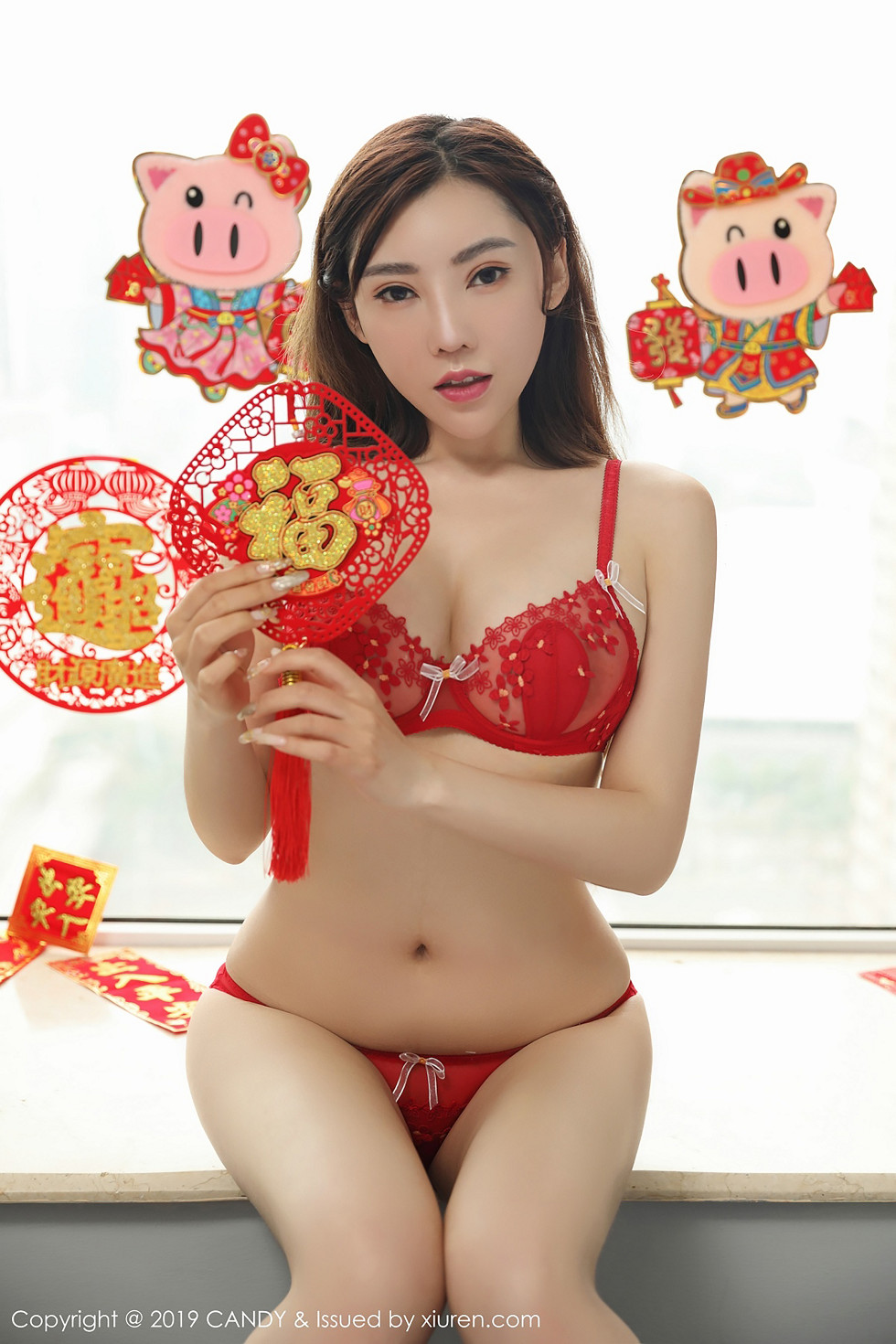 嫩模萌汉药baby新春祝福性感红色内衣秀完美身材诱惑写真