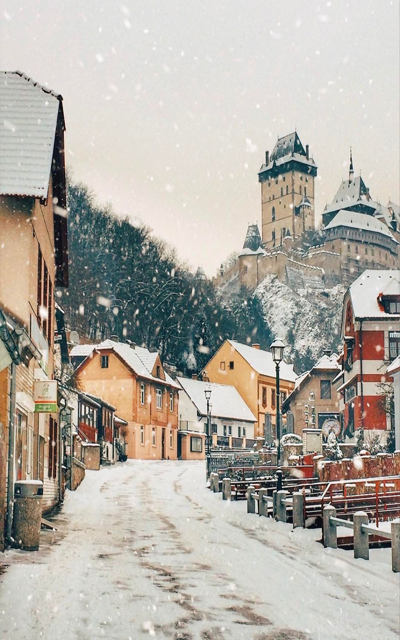 布拉格冬季雪景唯美风景手机壁纸图片